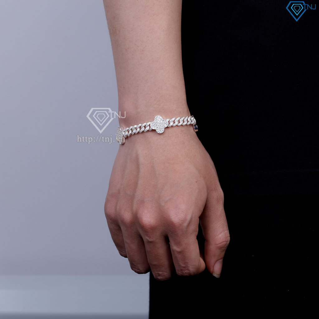 Lắc tay nam đính đá Cuban cỏ 4 lá đính đá LTA0241