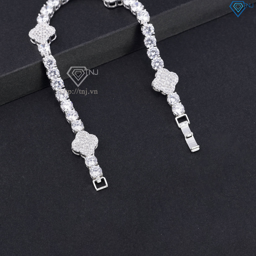 Lắc tay Tennis bạc cho nam đính đá 5mm hình cỏ 4 lá LTA0242