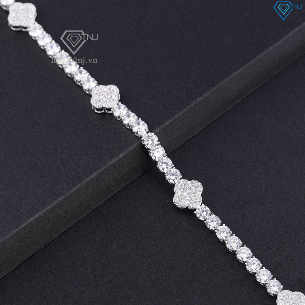 Lắc tay Tennis bạc cho nam đính đá 5mm hình cỏ 4 lá LTA0242