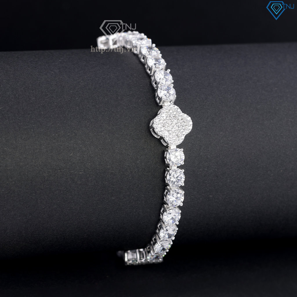 Lắc tay Tennis bạc cho nam đính đá 5mm hình cỏ 4 lá LTA0242