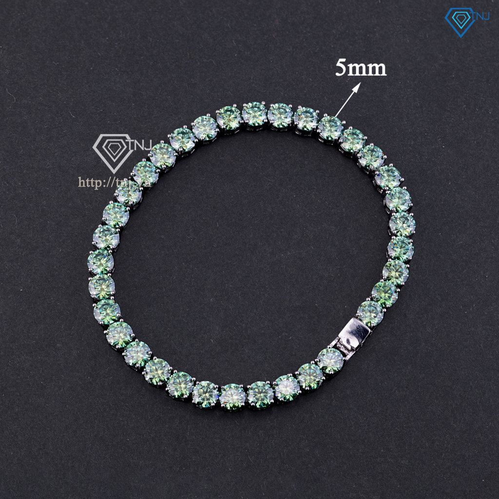 Lắc tay bạc nam Tennis đính full kim cương Moissanite xanh 5mm - Kiểm định GRA LTAM0005