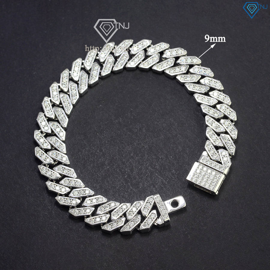 Lắc tay Cuban cho nam đính full kim cương Moissanite bản  9mm LTAM0009