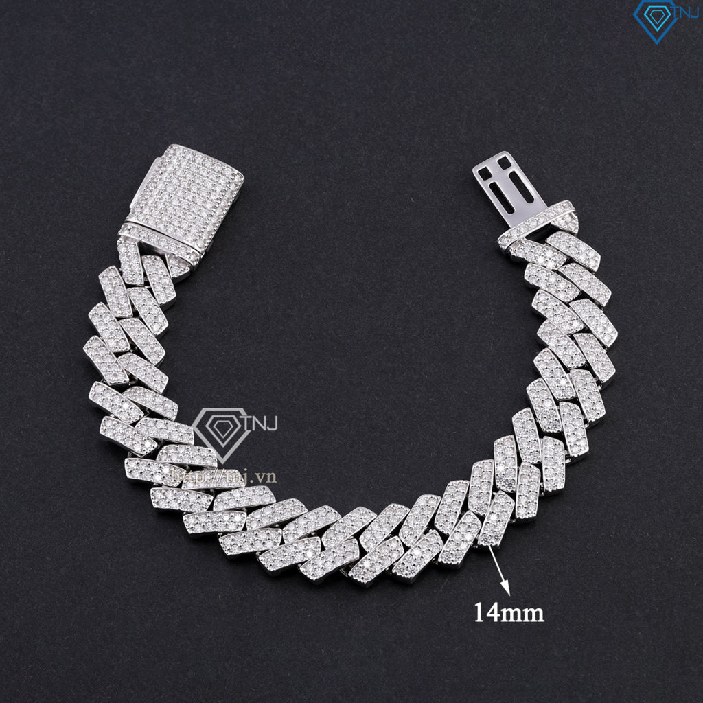 Lắc tay nam Cuban đính full kim cương Moissanite 14mm LTAM0013