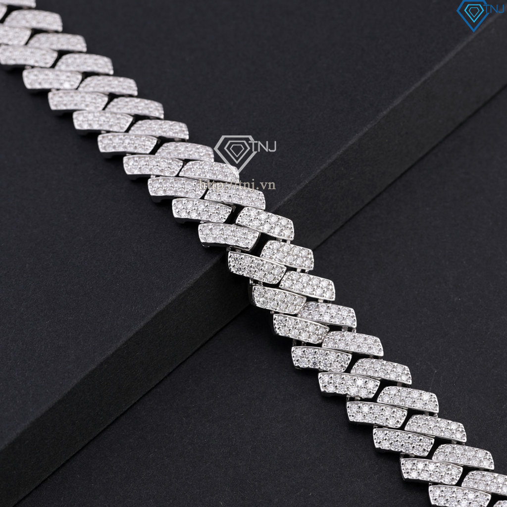 Lắc tay nam Cuban đính full kim cương Moissanite 14mm LTAM0013