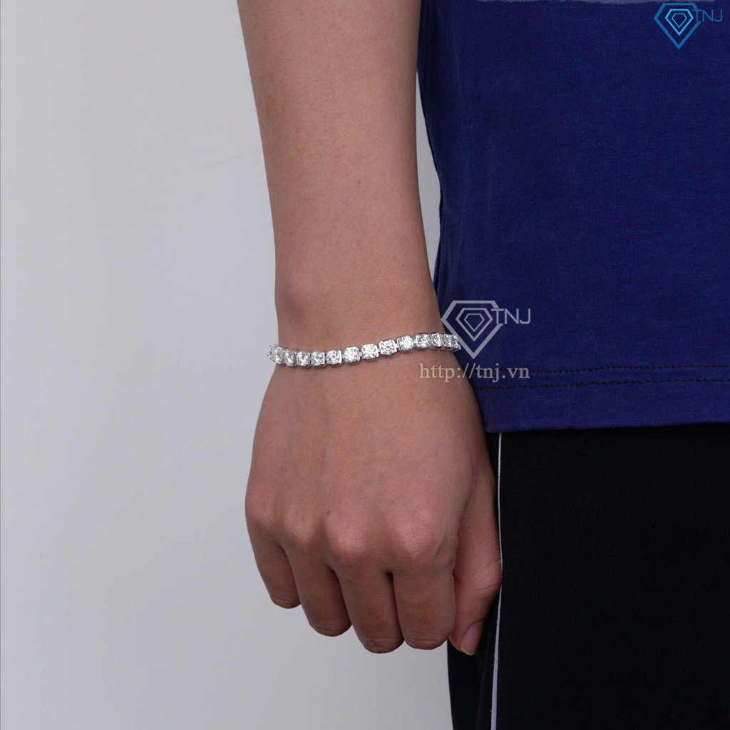 Lắc tay bạc nam Tennis vuông đính full kim cương Moissanite 5.0mm - Kiểm định GRA LTAM0014