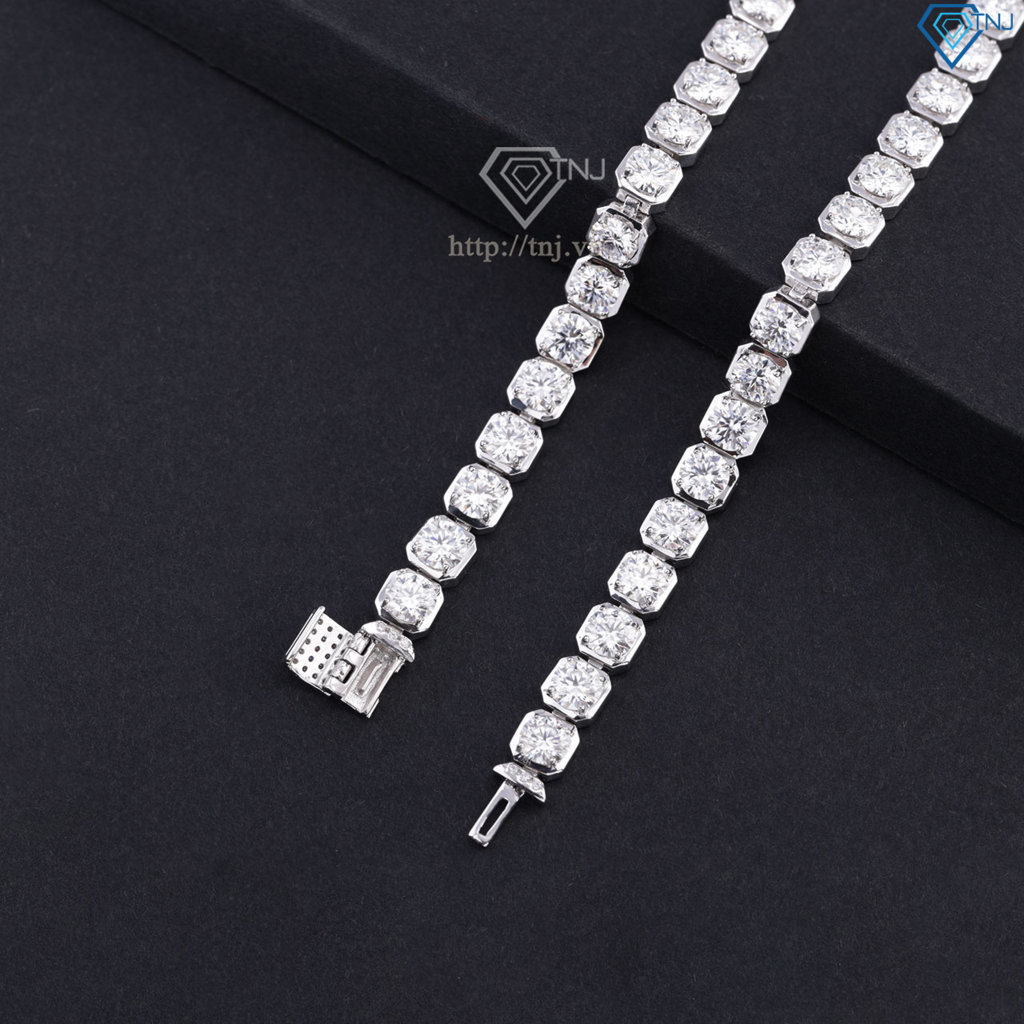 Lắc tay bạc nam Tennis vuông đính full kim cương Moissanite 5.0mm - Kiểm định GRA LTAM0014