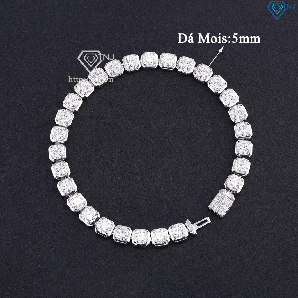 Lắc tay bạc nam Tennis vuông đính full kim cương Moissanite 5.0mm - Kiểm định GRA LTAM0014