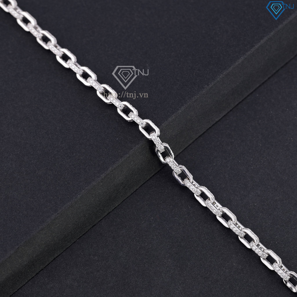 Lắc tay mắt xích cho nam đính full kim cương Moissanite bản 4mm LTAM0017