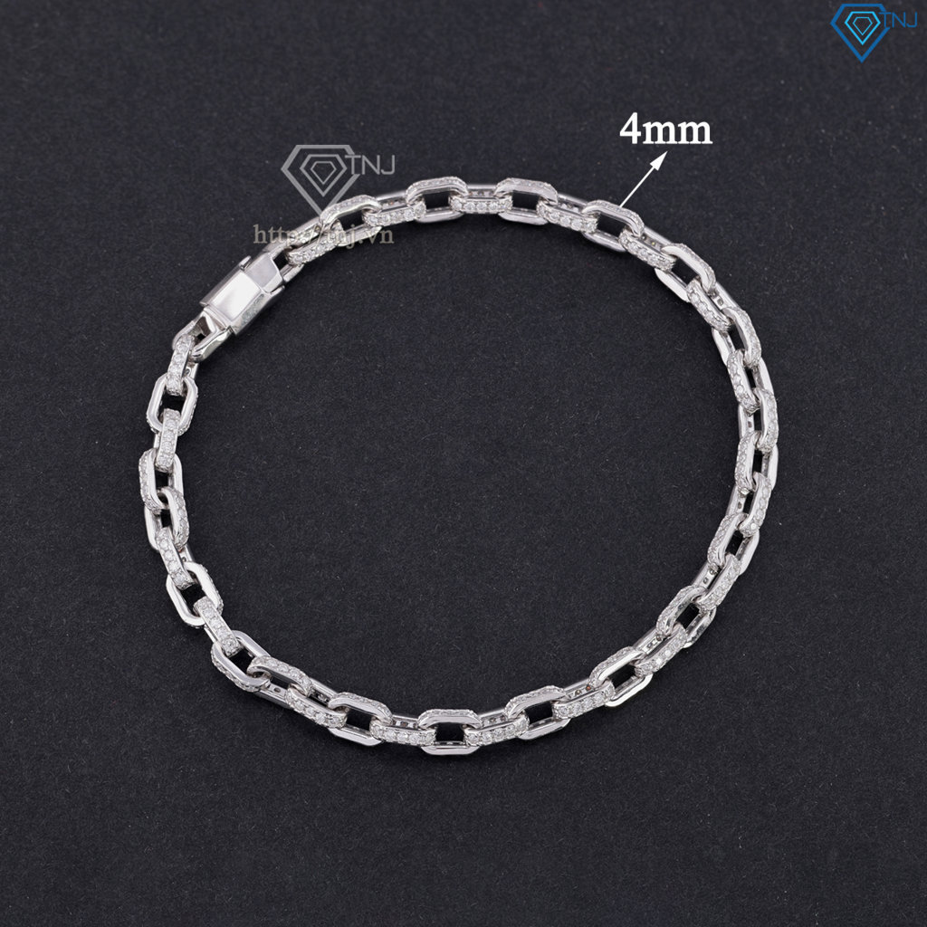 Lắc tay mắt xích cho nam đính full kim cương Moissanite bản 4mm LTAM0017