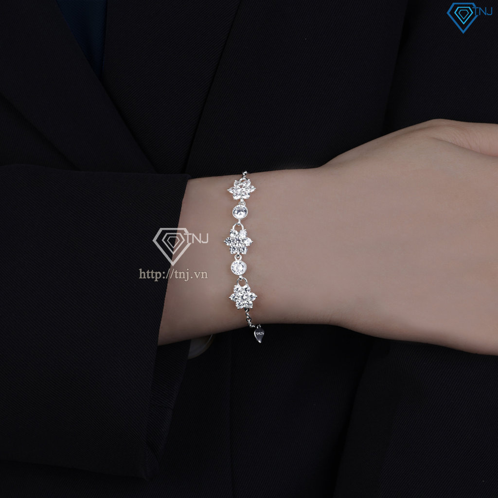 Lắc tay bạc nữ hình bông hoa đính đá đẹp LTN0371