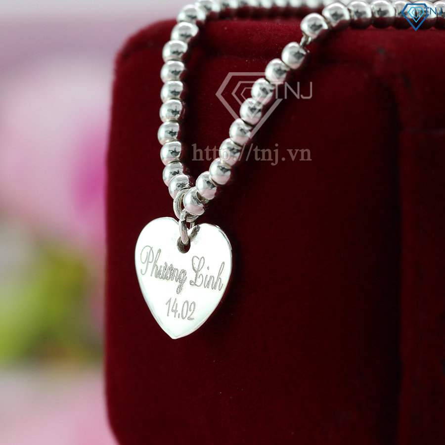 Lắc tay bạc bi nữ kết hợp trái tim khắc tên LTN0104