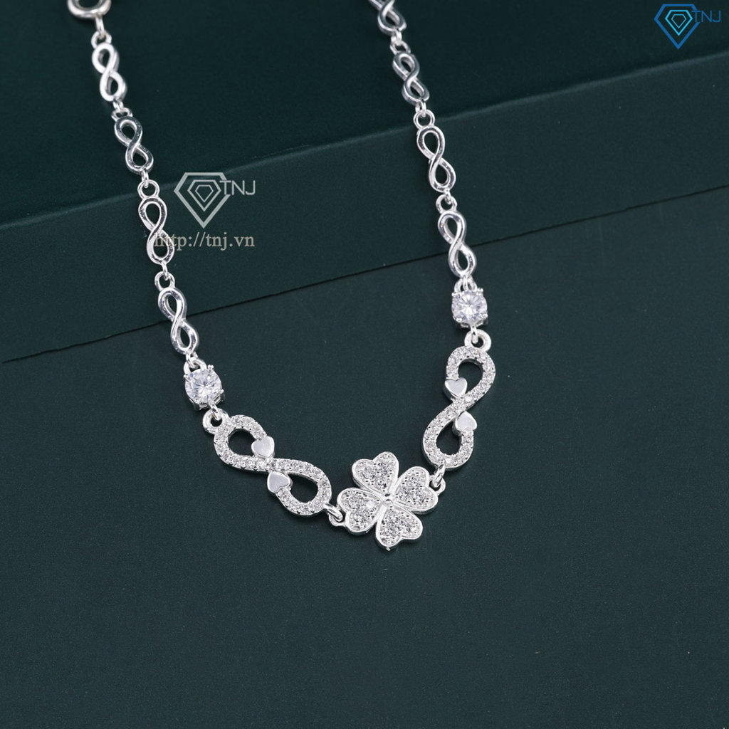 Lắc tay bạc nữ hình cỏ 4 lá dây họa tiết vô cực LTN0130