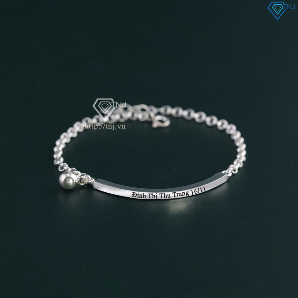 Lắc tay bạc nữ có chuông khắc tên LTN0172