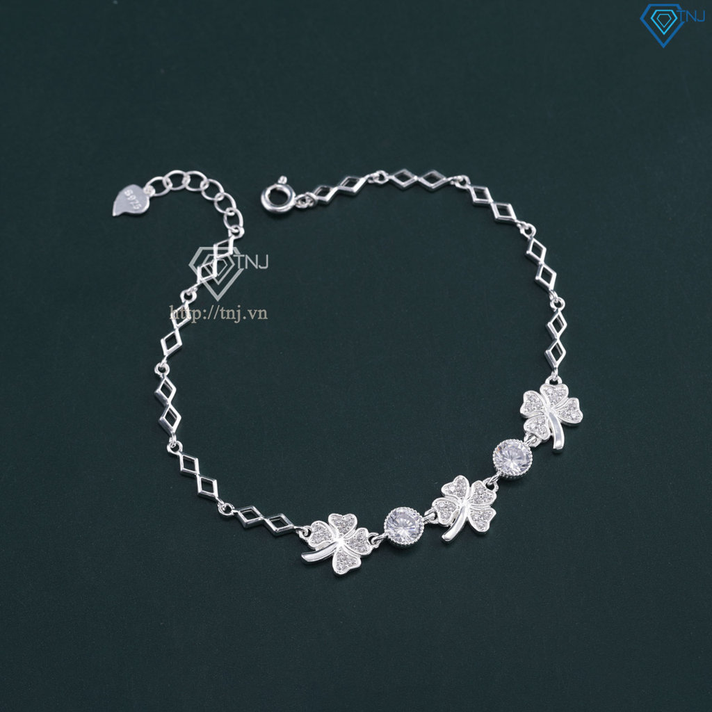 Lắc tay bạc nữ hình cỏ 4 lá may mắn LTN0173