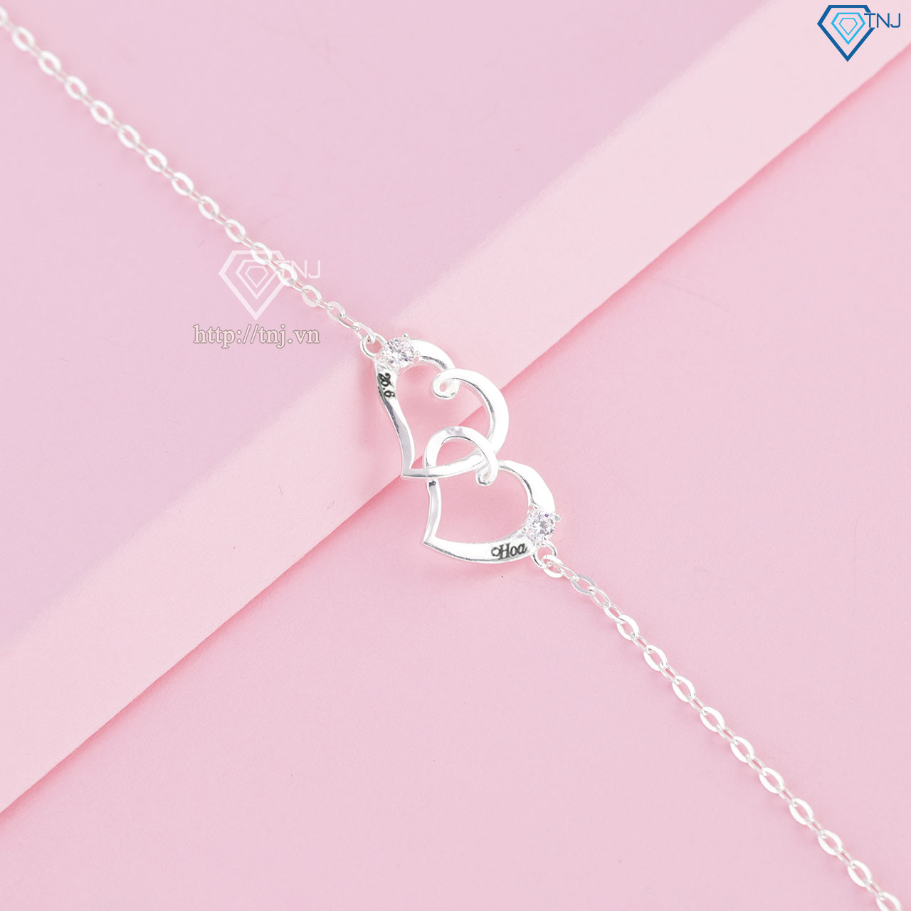 Lắc tay bạc nữ hình trái tim khắc tên LTN0236
