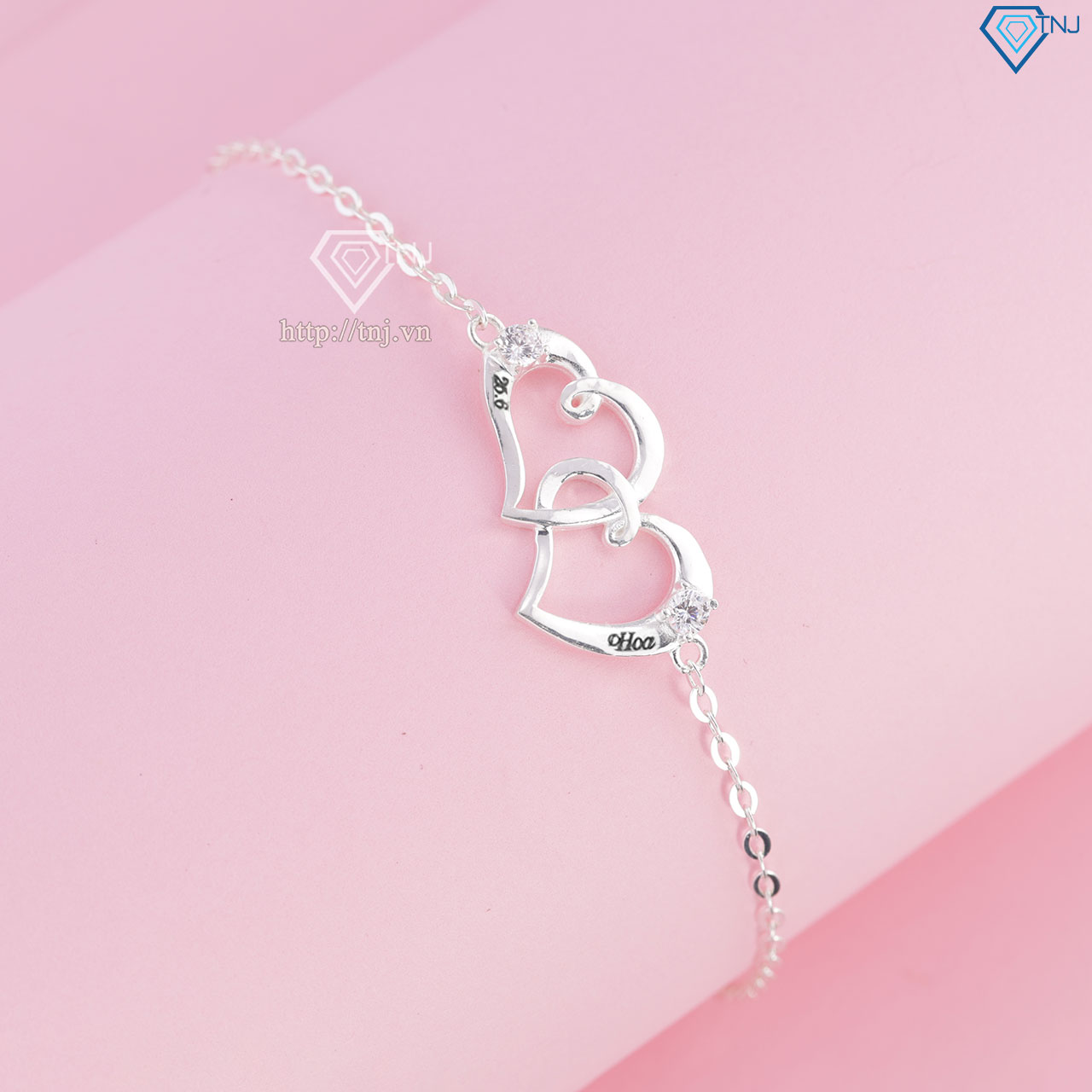 Lắc tay bạc nữ hình trái tim khắc tên LTN0236