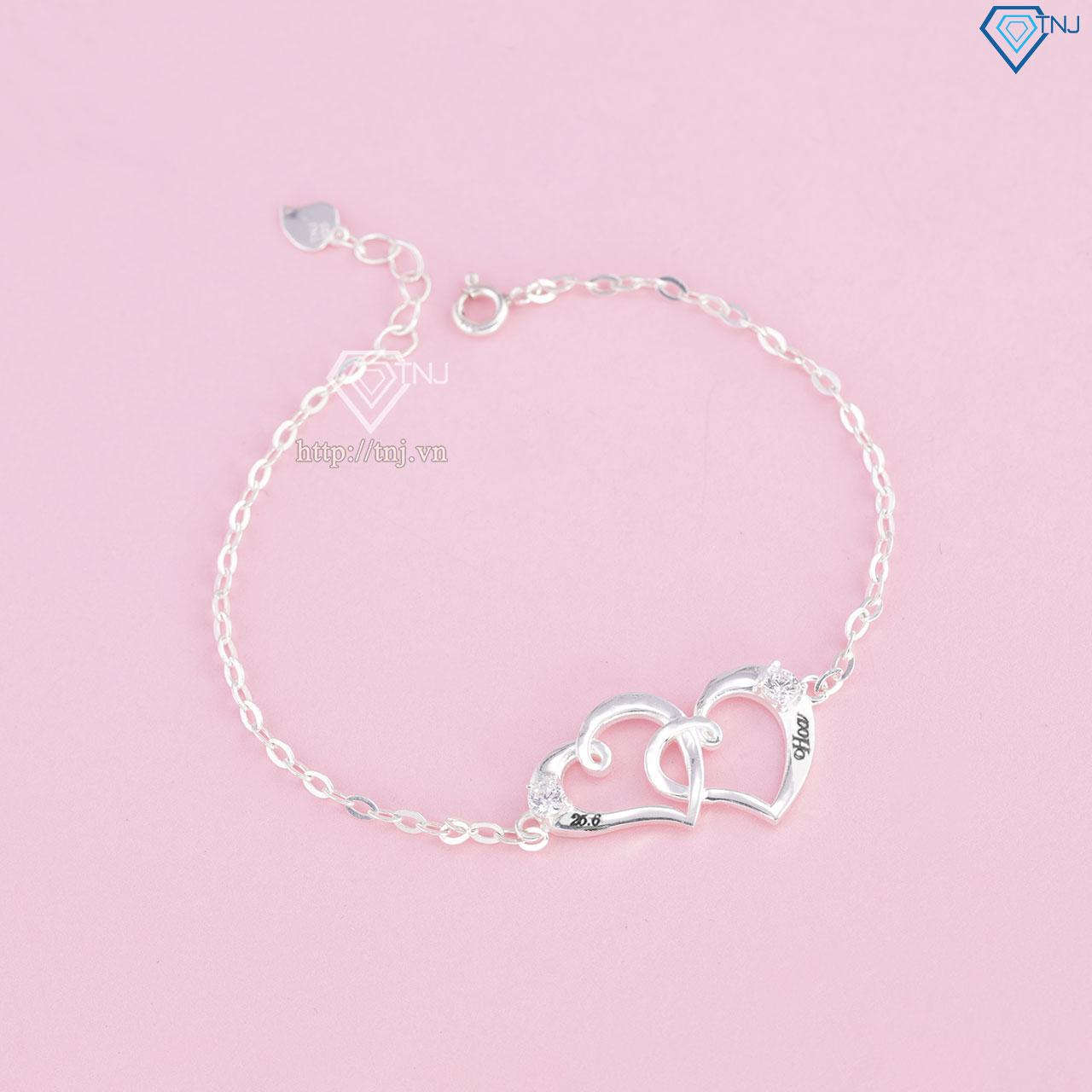 Lắc tay bạc nữ hình trái tim khắc tên LTN0236