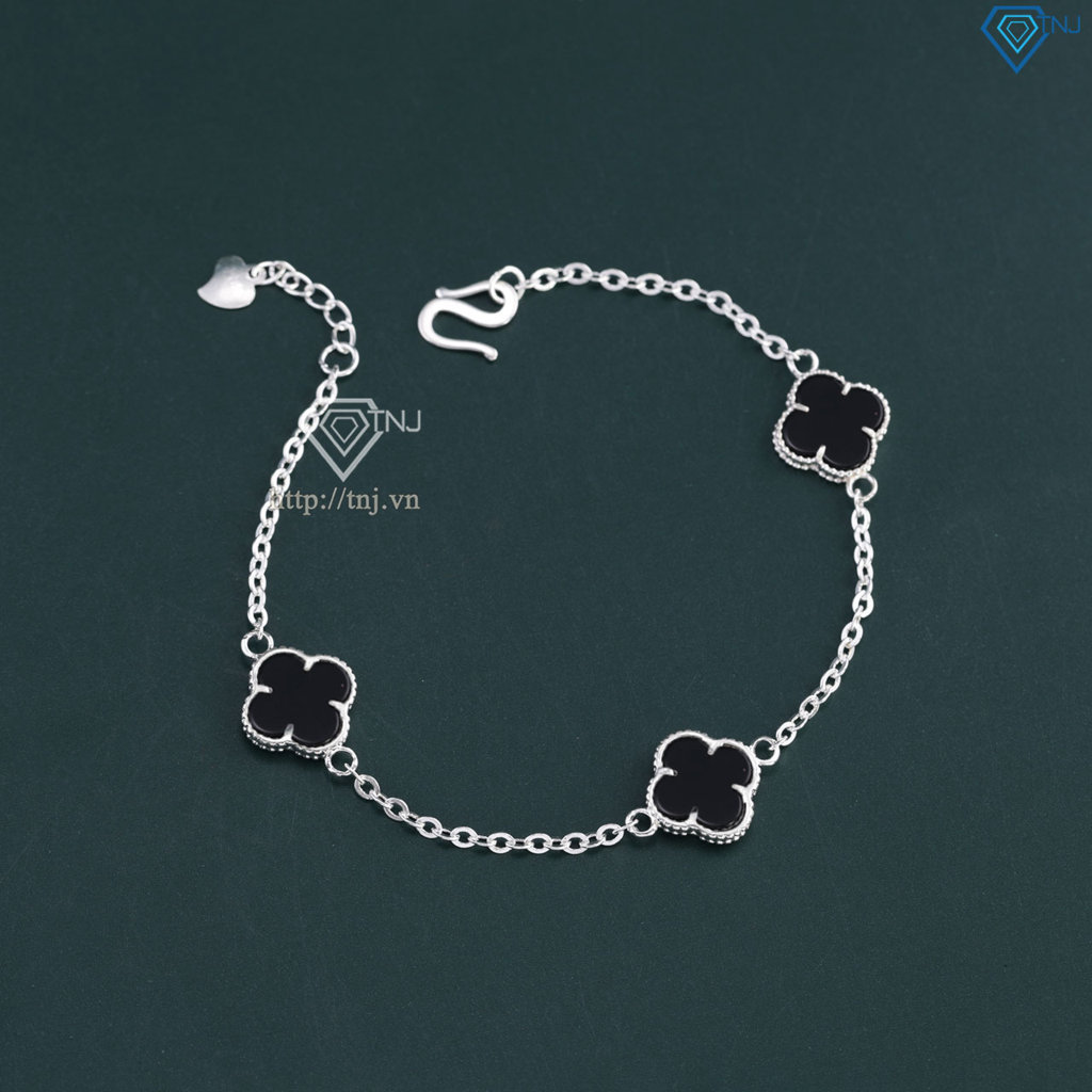 Lắc tay bạc nữ cỏ 4 lá đính đá đen LTN0287