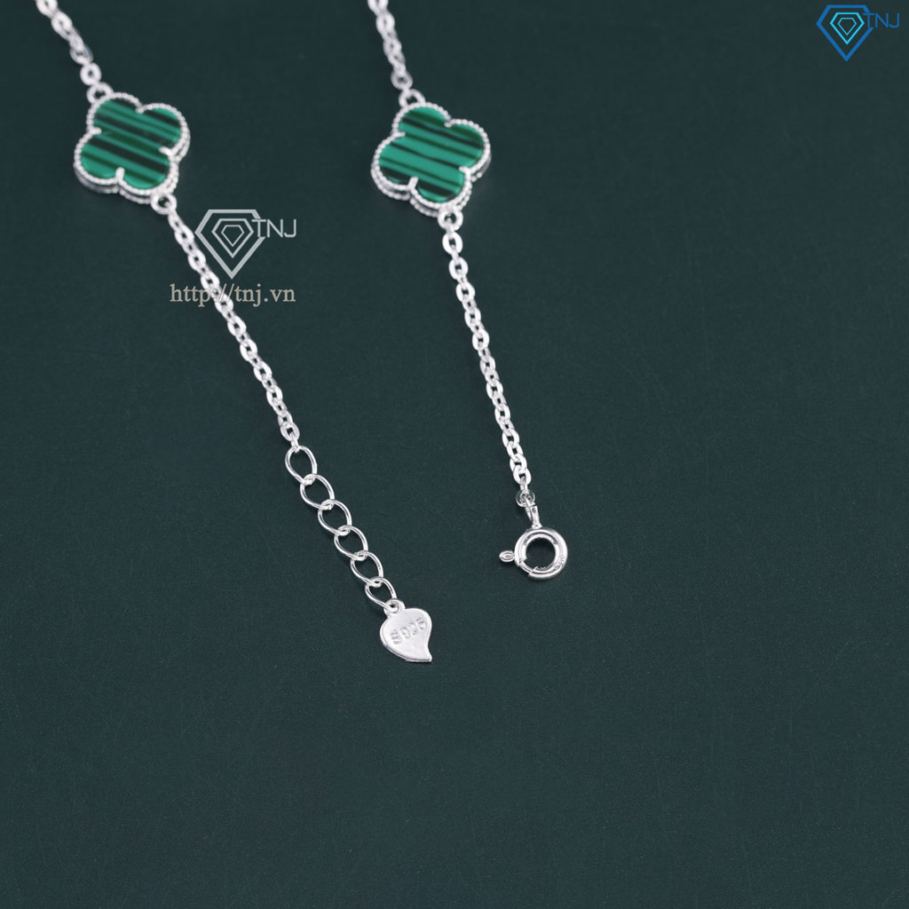 Lắc tay bạc nữ cỏ 4 lá đính đá xanh lá LTN0287