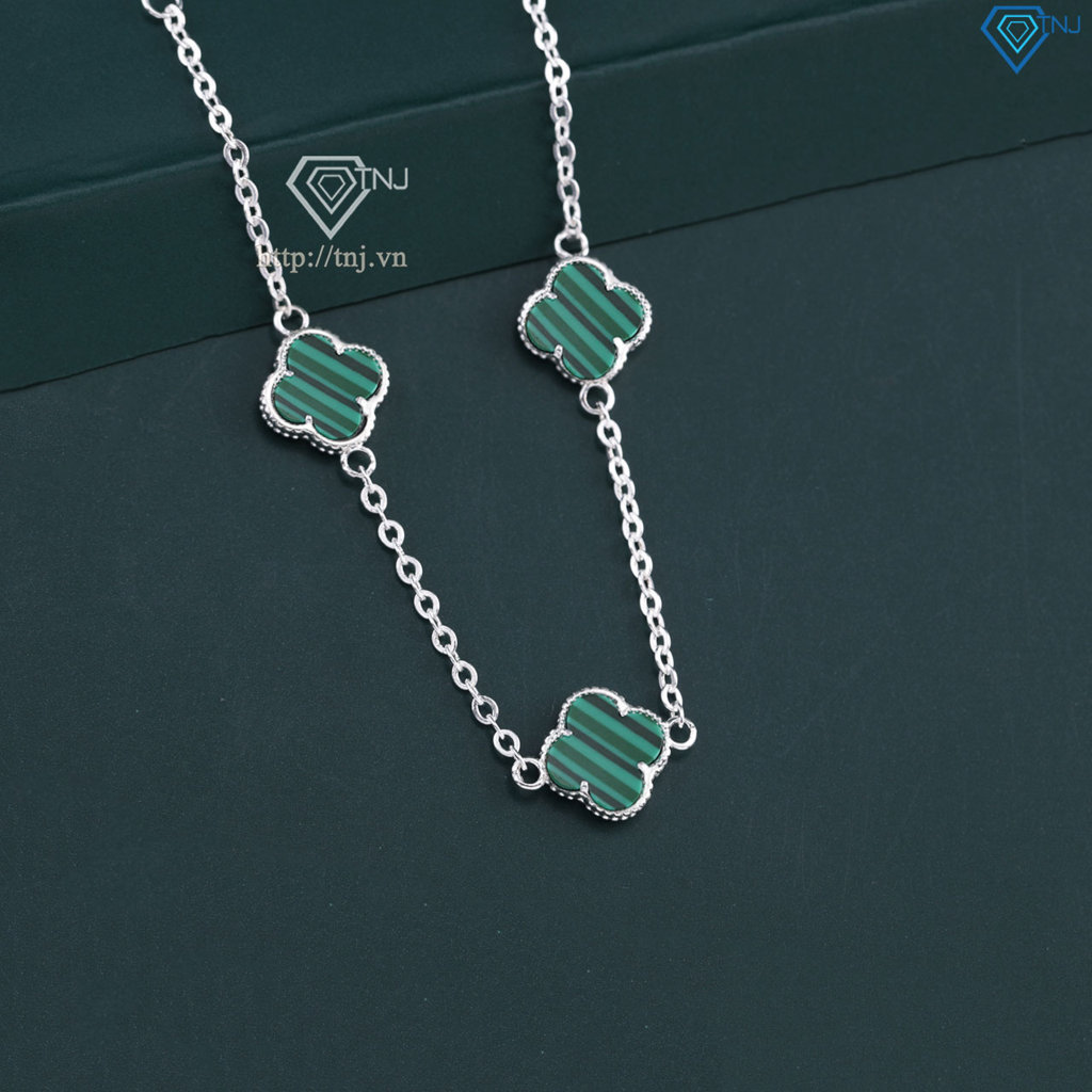 Lắc tay bạc nữ cỏ 4 lá đính đá xanh lá LTN0287