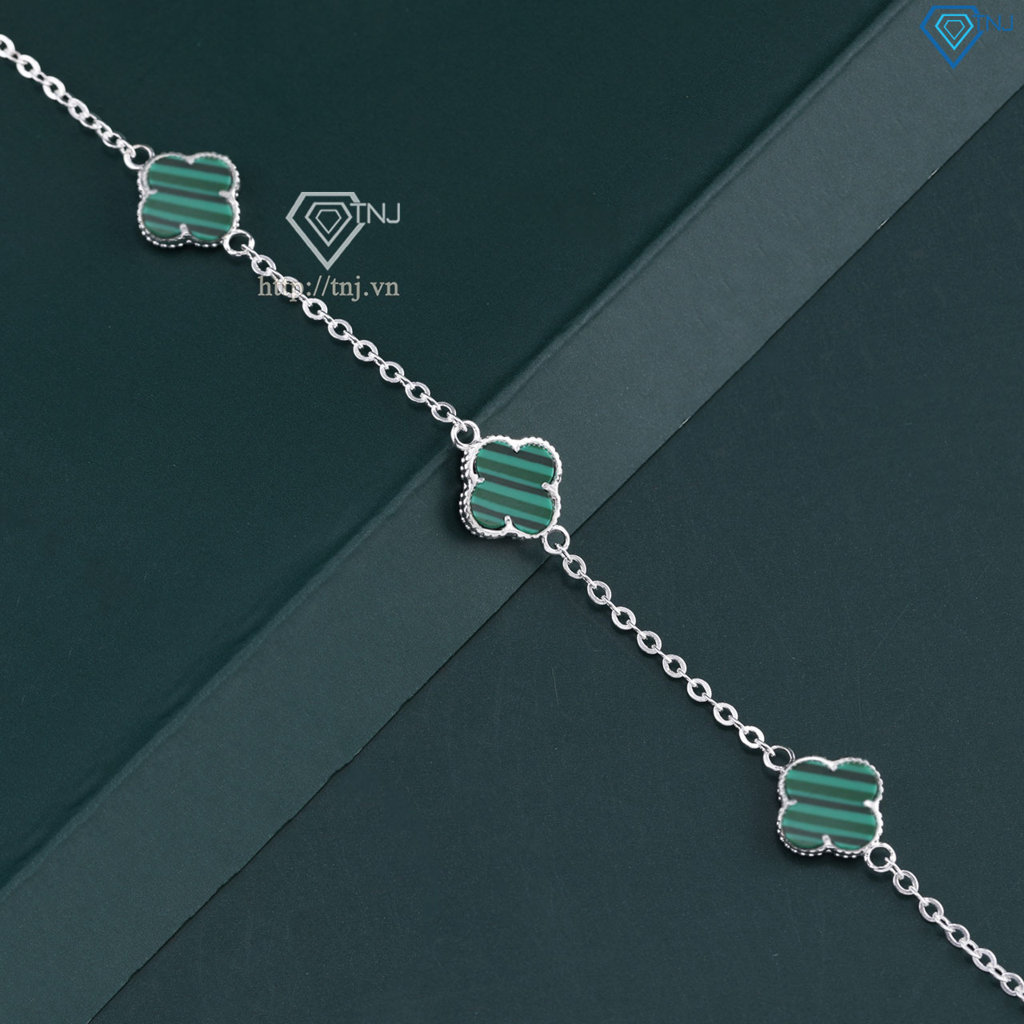 Lắc tay bạc nữ cỏ 4 lá đính đá xanh lá LTN0287