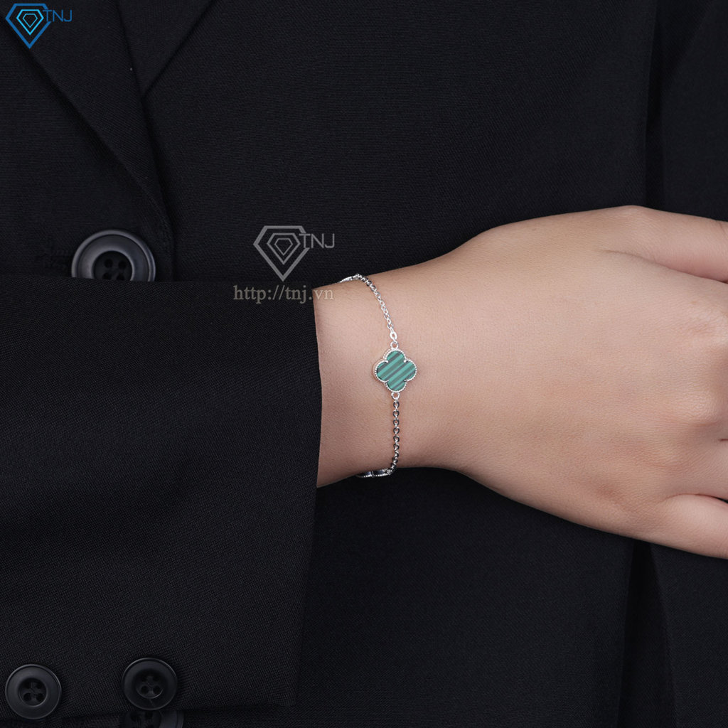 Lắc tay bạc nữ cỏ 4 lá đính đá xanh lá LTN0287