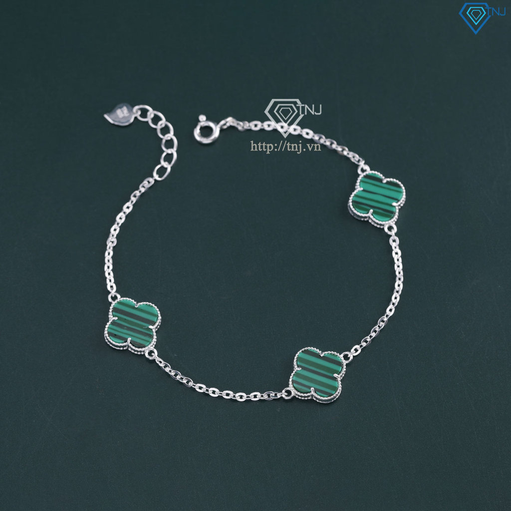 Lắc tay bạc nữ cỏ 4 lá đính đá xanh lá LTN0287