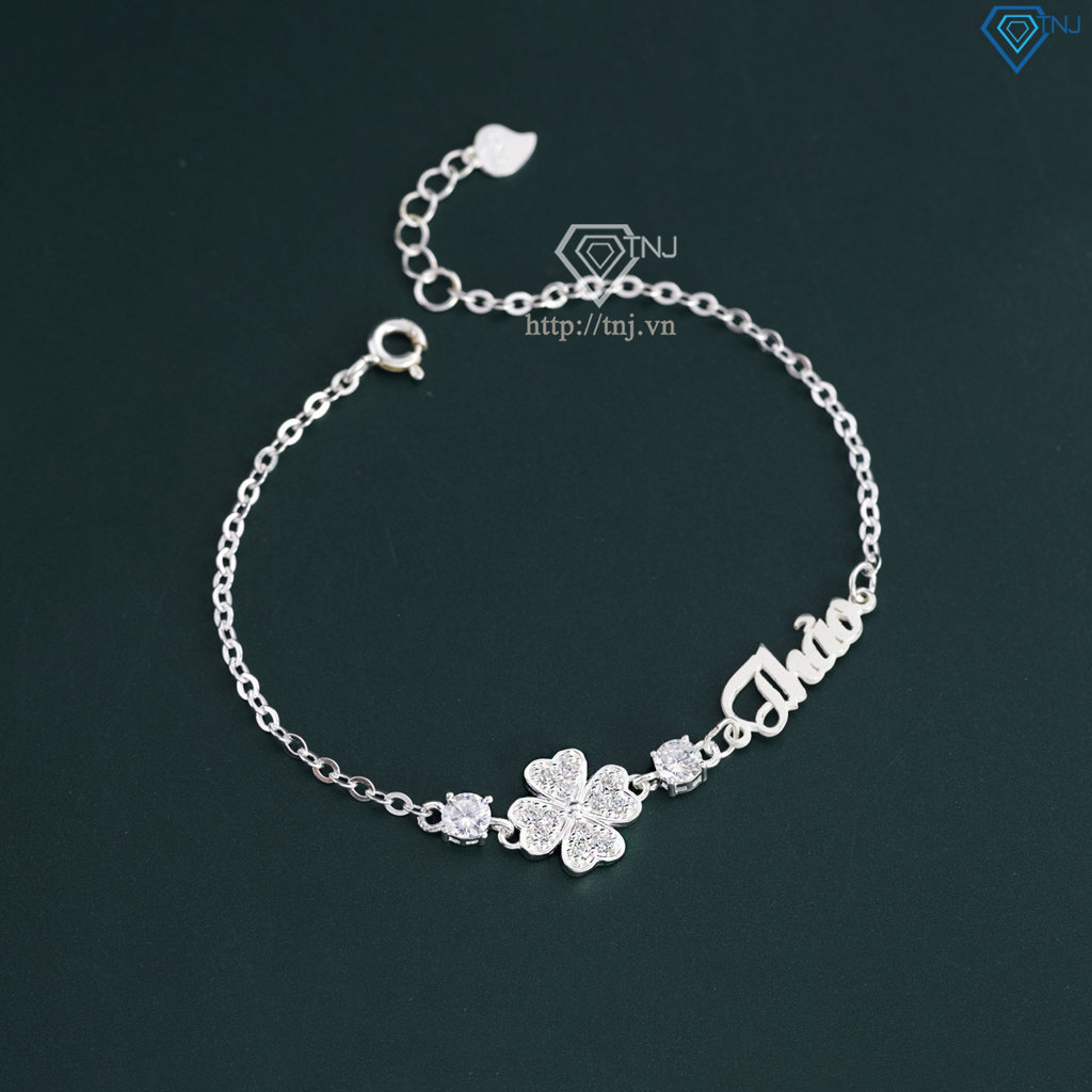 Lắc tay bạc nữ hình cỏ 4 lá khắc tên theo yêu cầu LTN0328