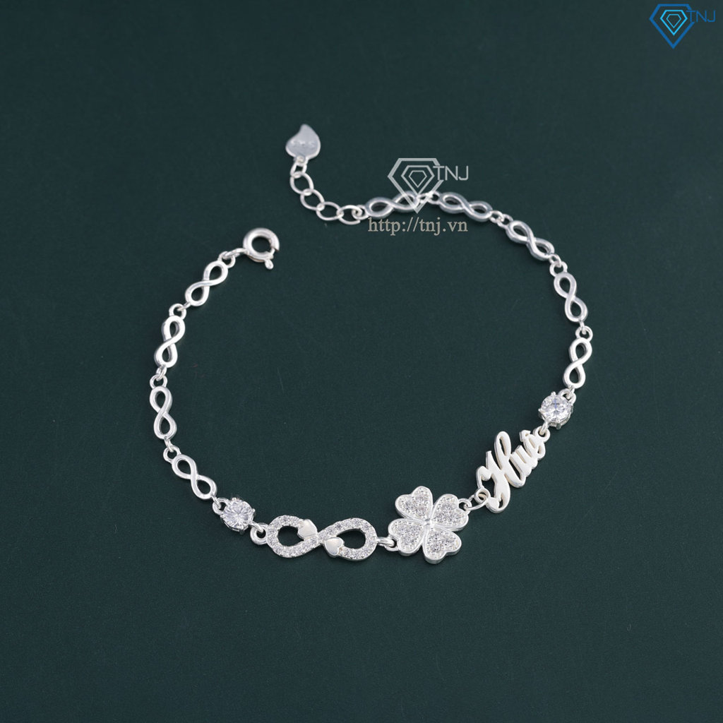 Lắc tay hình cỏ 4 lá dây vô cực khắc tên theo yêu cầu LTN0330