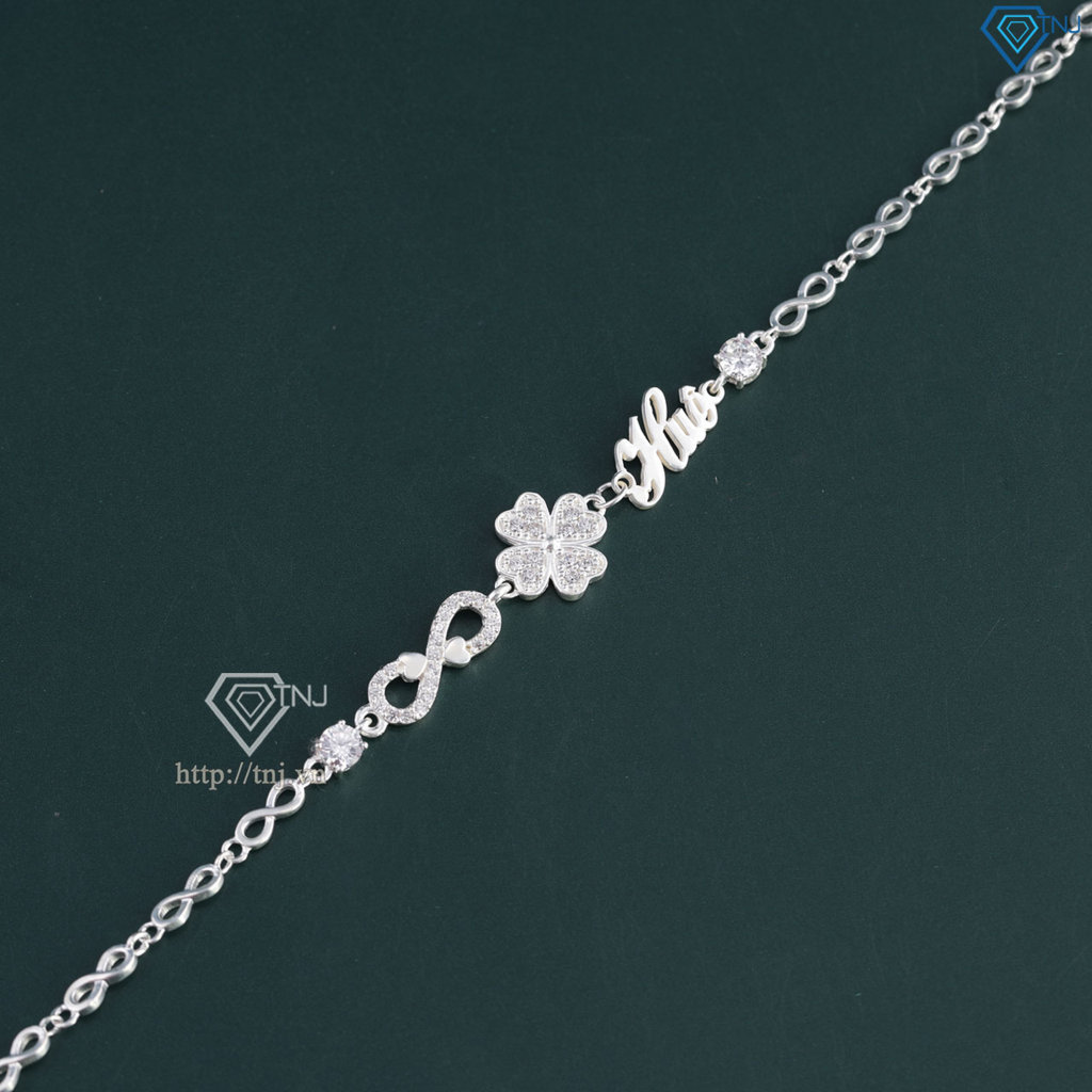 Lắc tay hình cỏ 4 lá dây vô cực khắc tên theo yêu cầu LTN0330