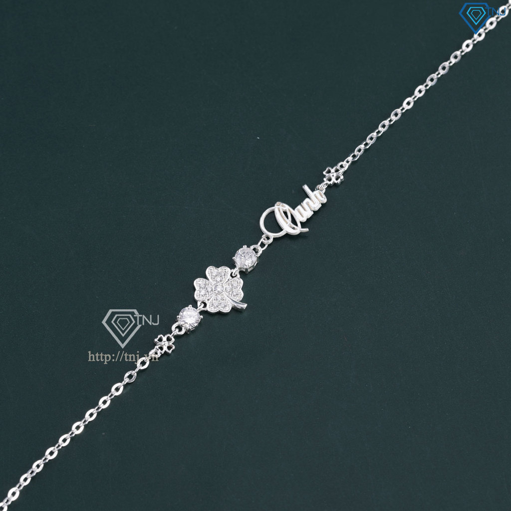 Lắc tay bạc nữ hình cỏ 4 lá khắc tên theo yêu cầu LTN0346