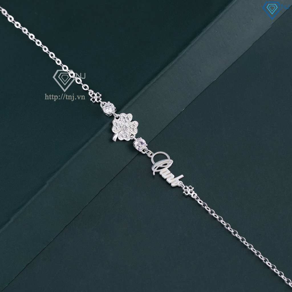 Lắc tay bạc nữ hình cỏ 4 lá khắc tên theo yêu cầu LTN0346