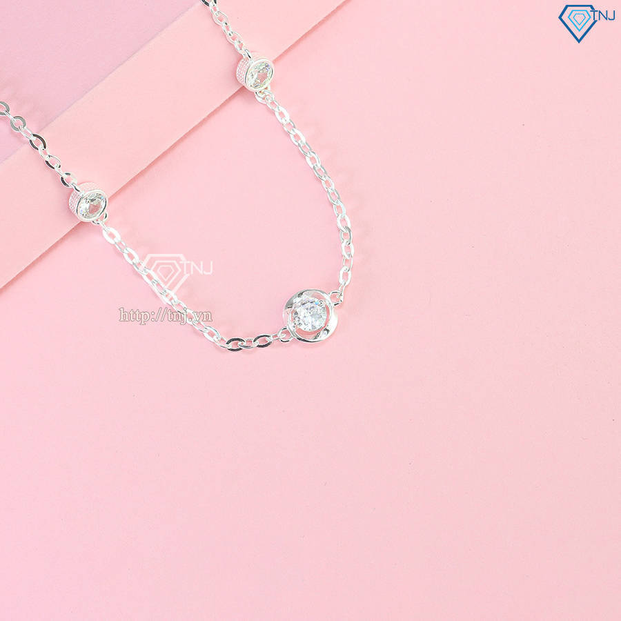 Lắc tay bạc nữ mặt tròn đính đá giá rẻ LTN0414