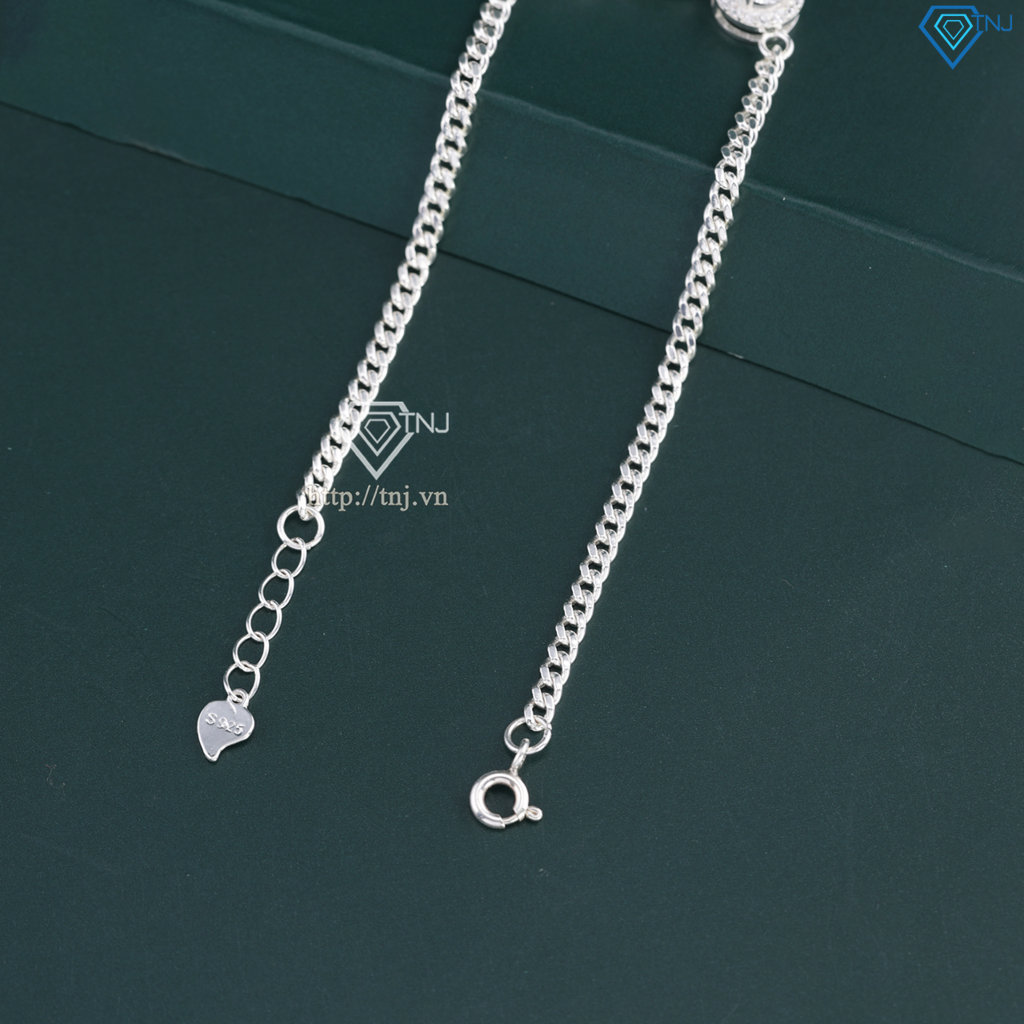 Lắc tay nữ mặt tròn đính đá xanh dương đẹp LTN0436