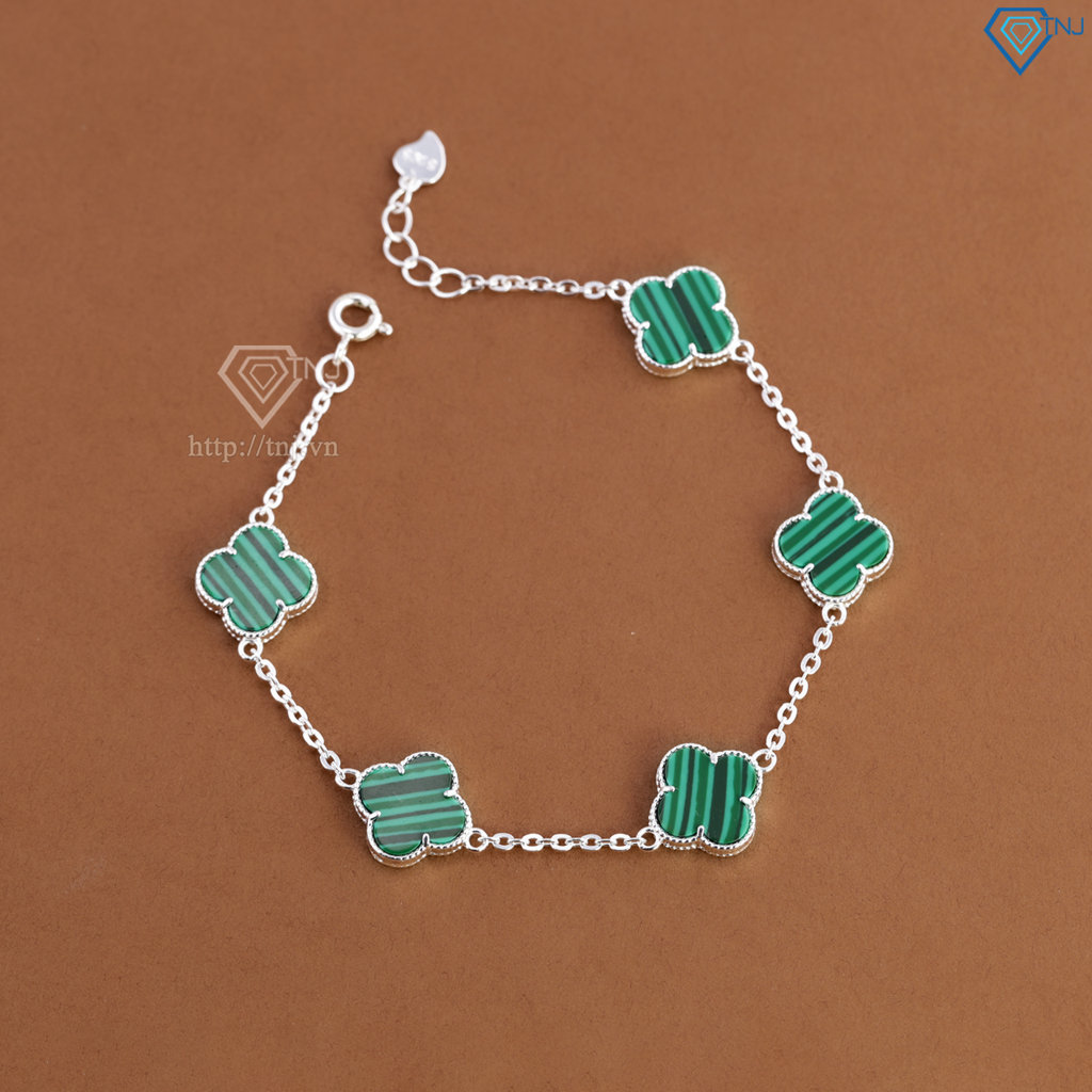 Lắc tay bạc nữ cỏ 4 lá đính đá xanh LTN0439