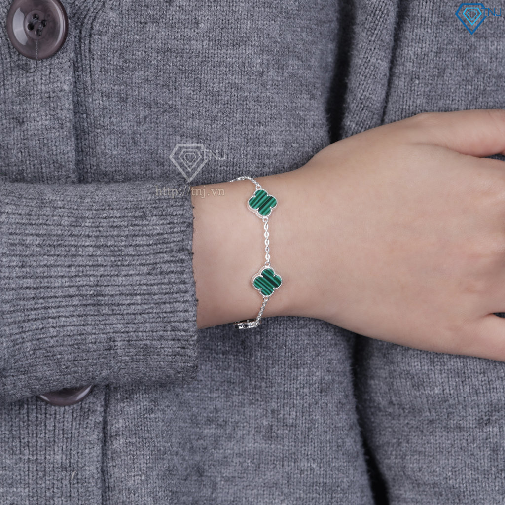 Lắc tay bạc nữ cỏ 4 lá đính đá xanh LTN0439