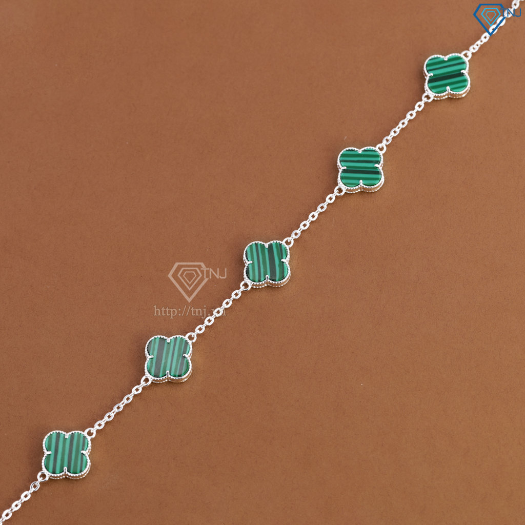 Lắc tay bạc nữ cỏ 4 lá đính đá xanh LTN0439