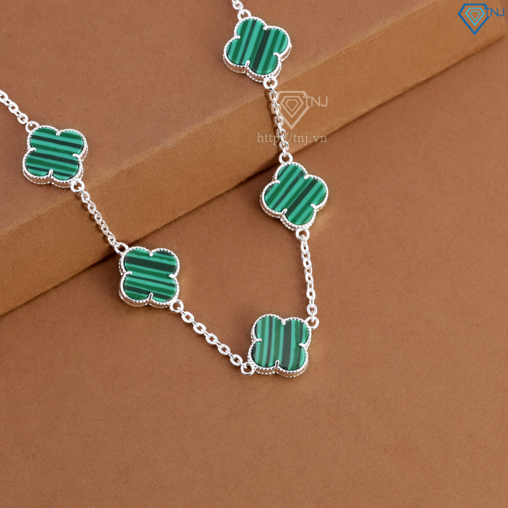 Lắc tay bạc nữ cỏ 4 lá đính đá xanh LTN0439
