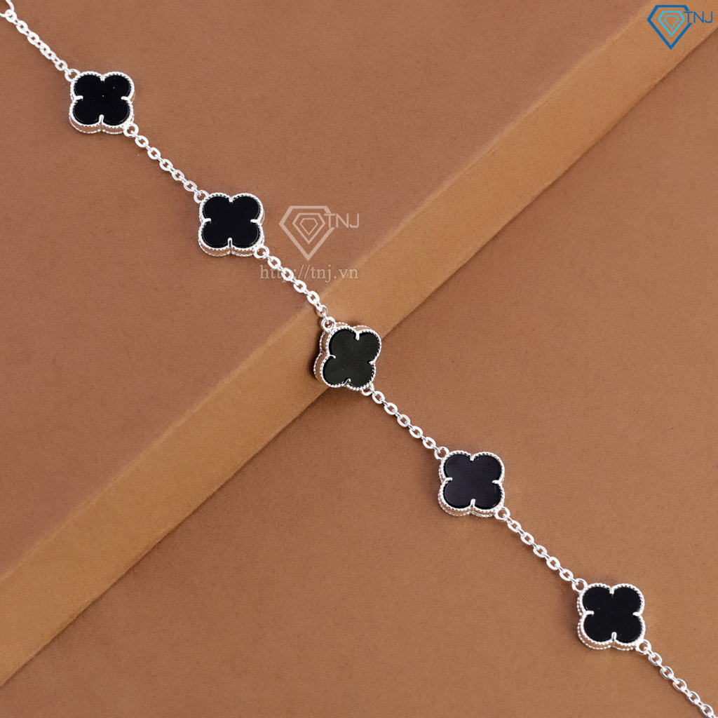 Lắc tay bạc nữ cỏ 4 lá đính đá đen LTN0439