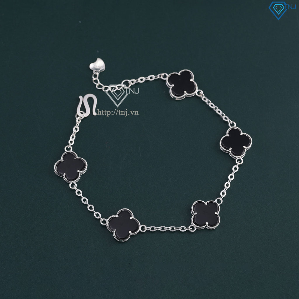 Lắc tay bạc nữ cỏ 4 lá đính đá đen LTN0439