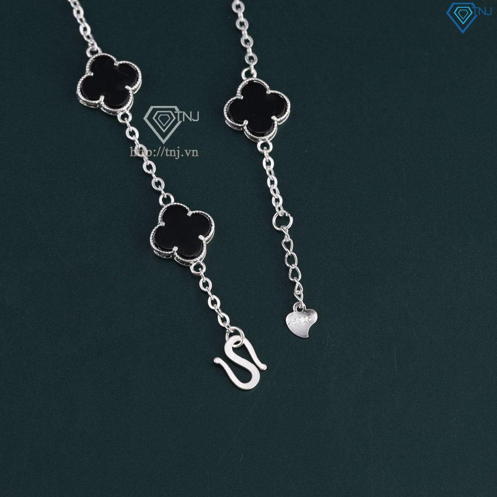 Lắc tay bạc nữ cỏ 4 lá đính đá đen LTN0439