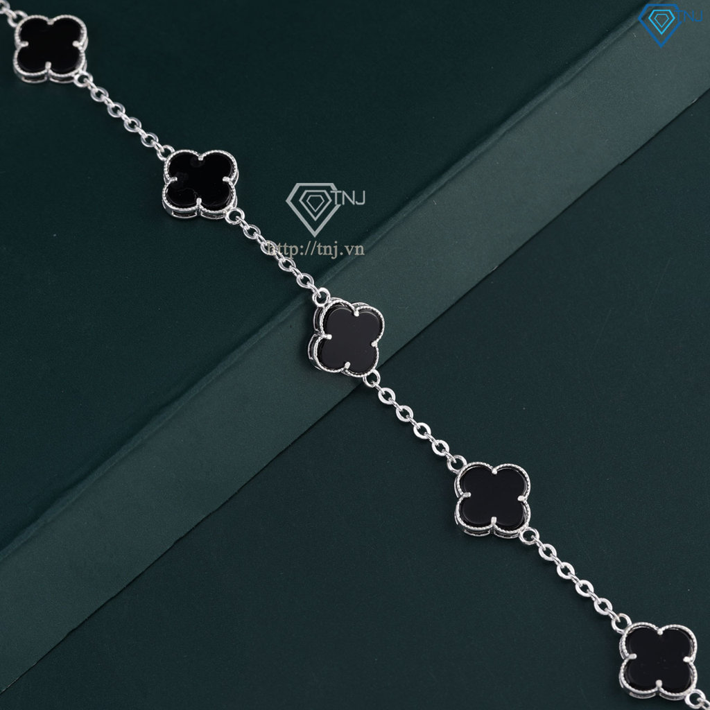 Lắc tay bạc nữ cỏ 4 lá đính đá đen LTN0439