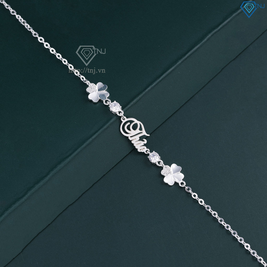 Lắc tay bạc nữ hình cỏ 4 lá khắc tên theo yêu cầu LTN0441