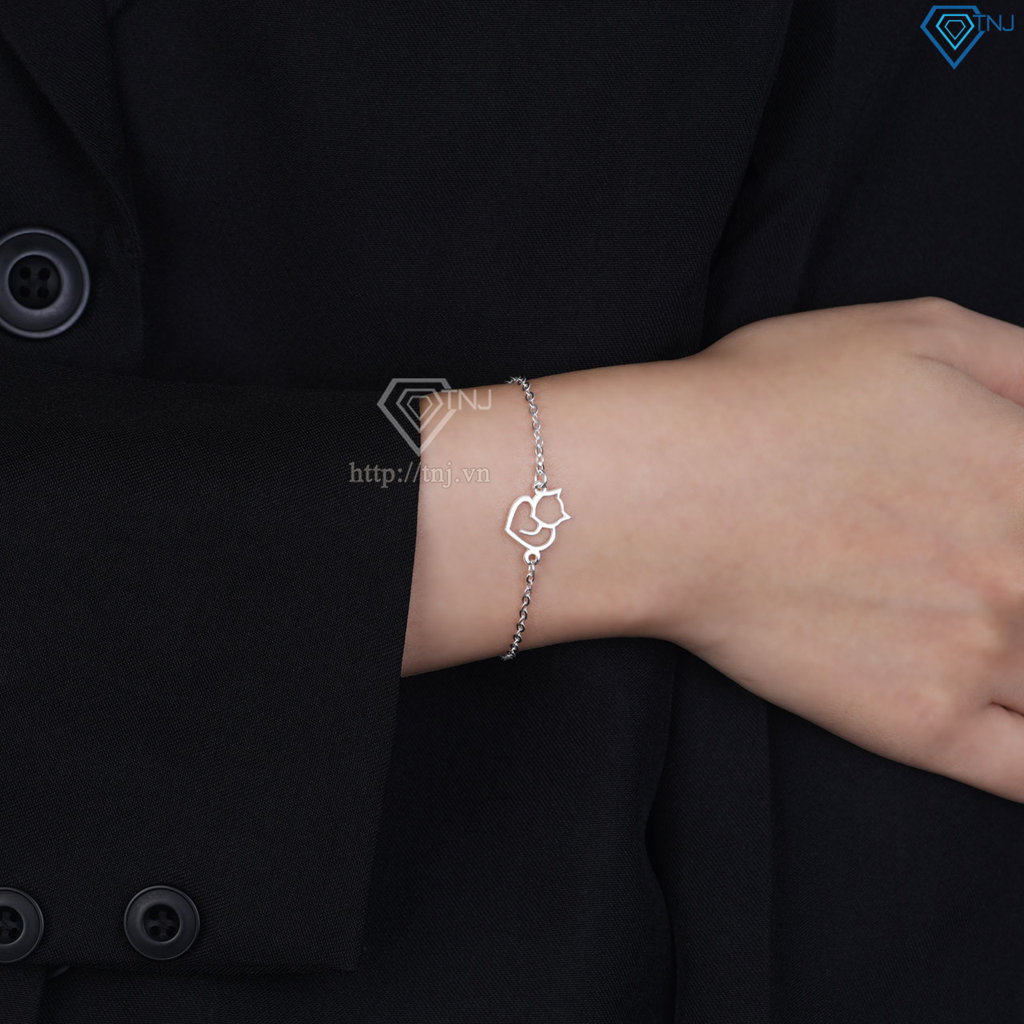 Lắc tay bạc nữ hình con mèo giá rẻ dễ thương LTN0443