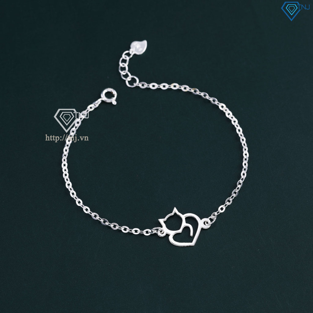 Lắc tay bạc nữ hình con mèo giá rẻ dễ thương LTN0443