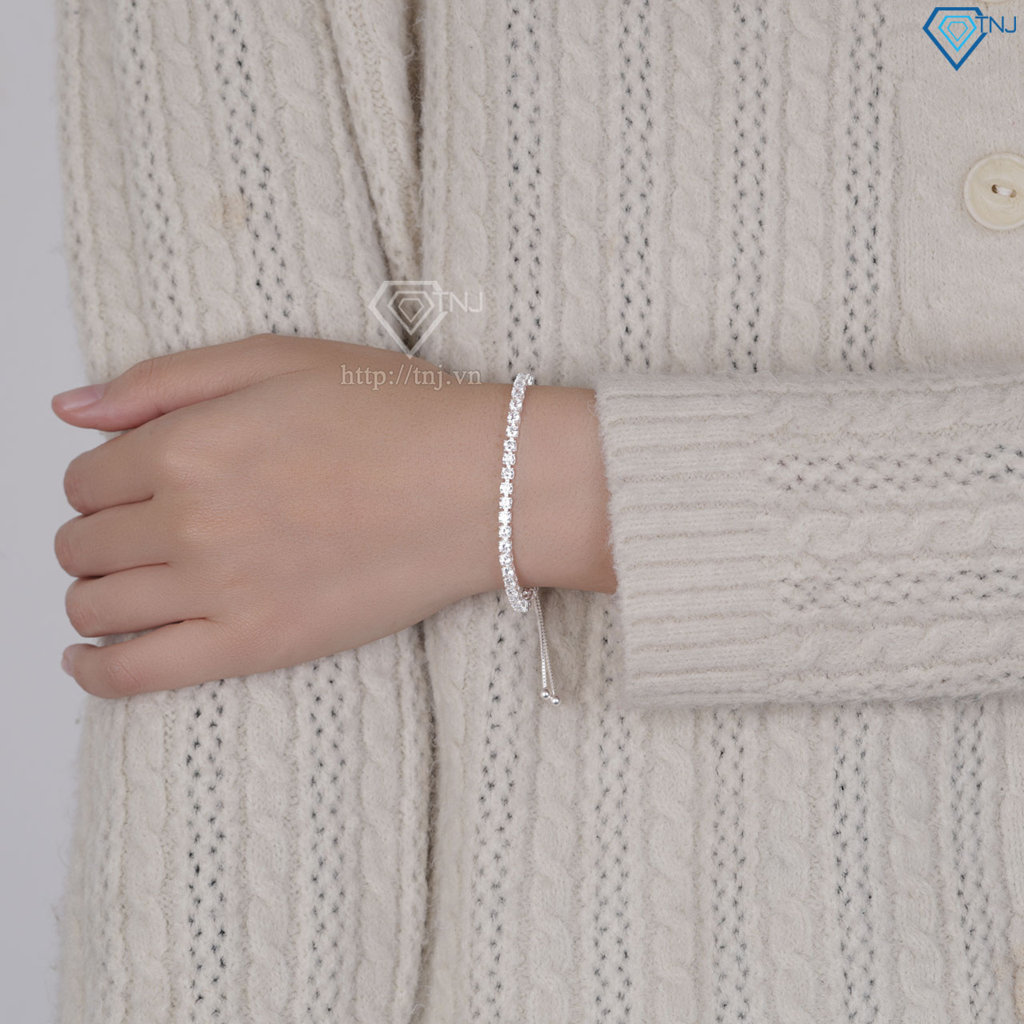 Lắc tay Tennis bạc cho nữ đính đá 3mm dây rút LTN0445