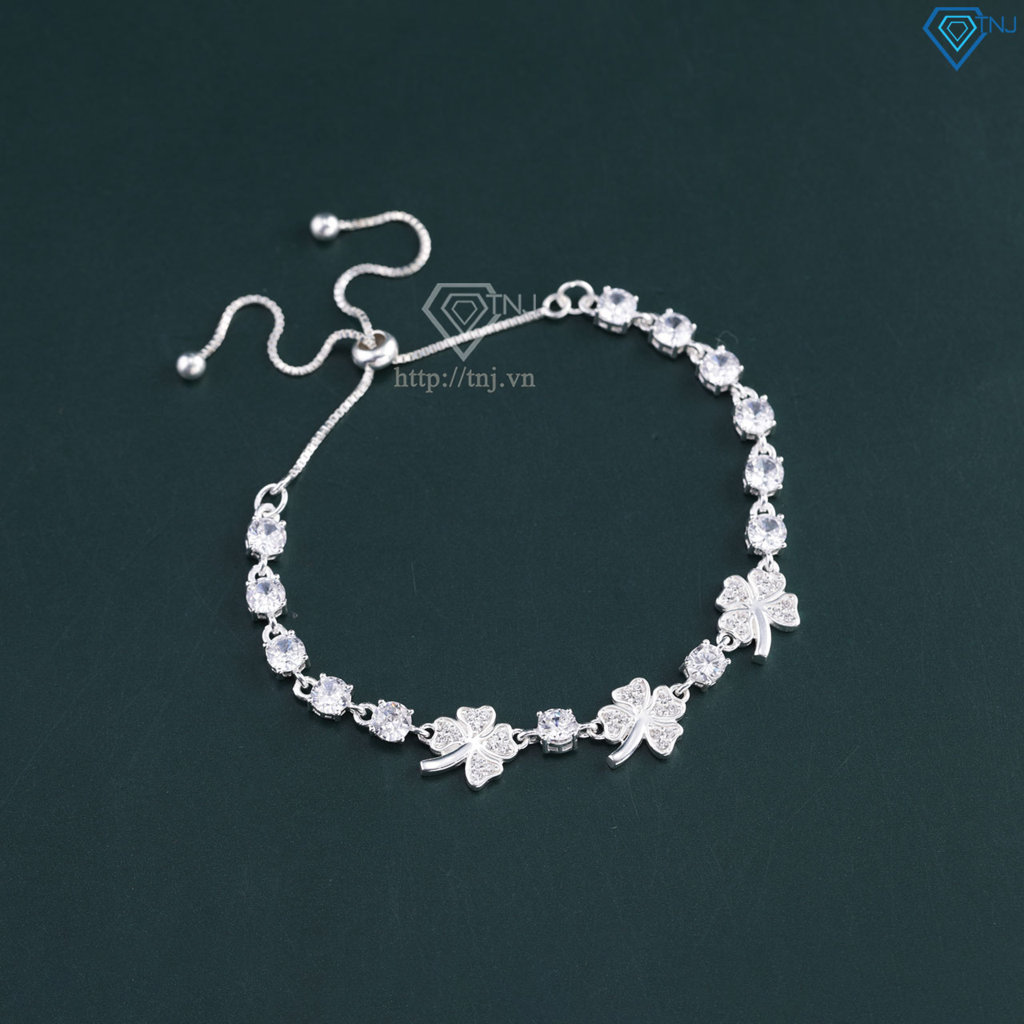 Lắc tay bạc cho nữ cỏ  4 lá may mắn đính đá dây rút LTN0446