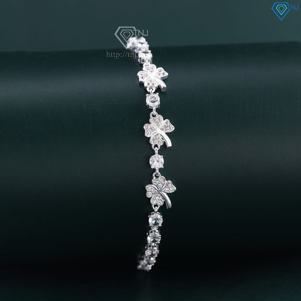 Lắc tay bạc cho nữ cỏ  4 lá may mắn đính đá dây rút LTN0446