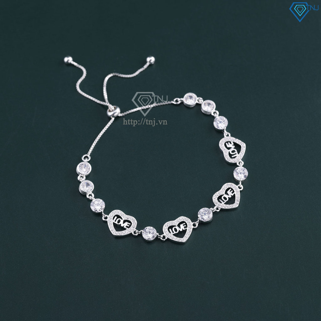 Lắc tay bạc cho nữ hình trái tim chữ Love dây rút LTN0447