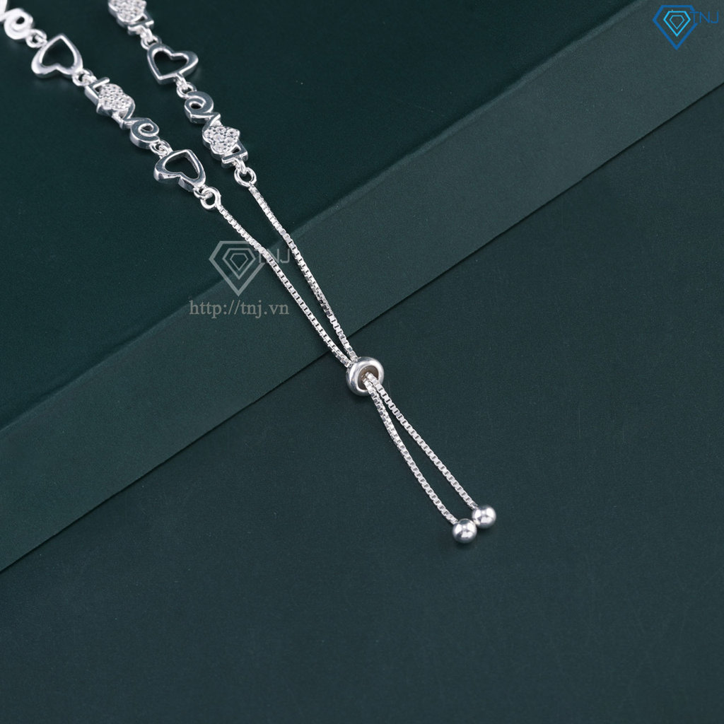 Lắc tay bạc cho nữ hình trái tim chữ Love dây rút LTN0448